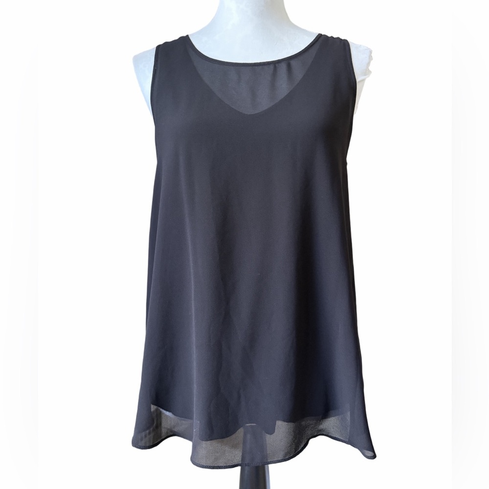 NIC + ZOE Black Sheer Layered Tank Top Sleeveless Chiffon Blouse
